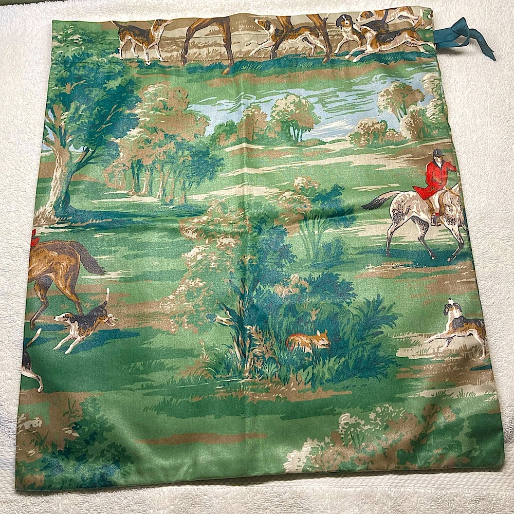 Equestrian Horse Tote Or Pillow Cover Chintz Drawstring Brown Red Green - Picture 11 of 14